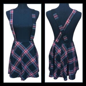 Hot Topic Suspender Skirt Small Red Black Plaid Removable Suspenders Twee Punk